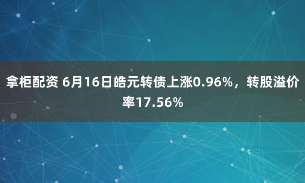 拿柜配资 6月16日皓元转债上涨0.96%，转股溢价率17.56%
